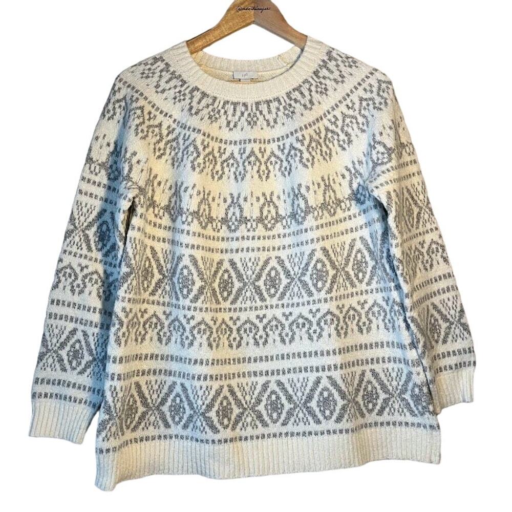 J. Jill Women's White Fair Isle Nordic Pull Over Sweater Size Small